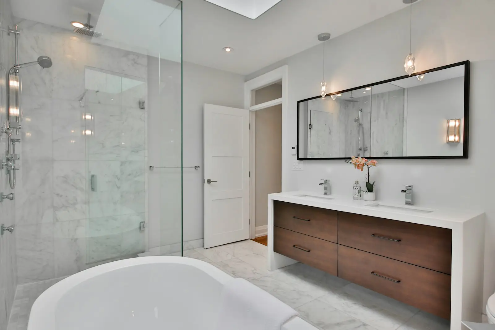 A clean, well-lit residential bathroom. Reno.